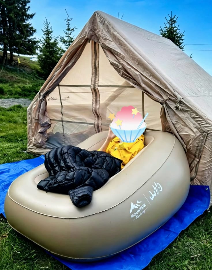 Customer photo review of Automatic Inflatable Sofa Bed with Built-in Electric Pump, Portable Single Air Lounger for Camping, Home, Travel & Outdoor Use