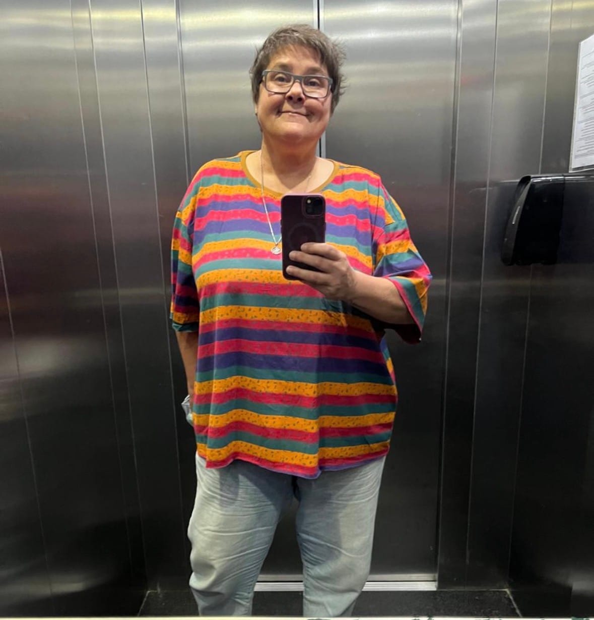 Customer photo review of Plus Size Cotton Colorblock Stripe Blouse for Women, Summer Retro O‑Neck Raglan Top