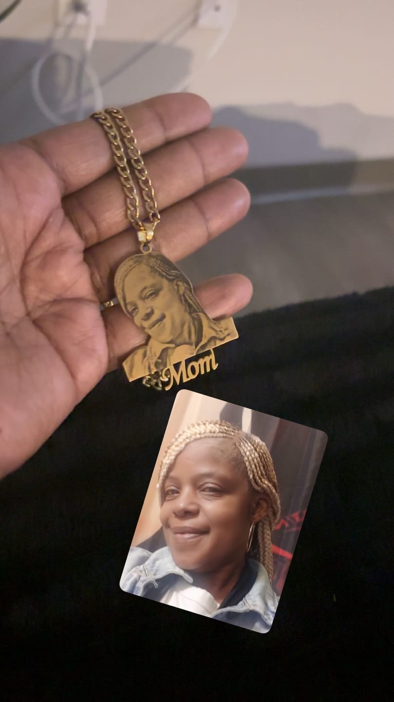 Customer photo review of Custom Photo Engraved Pendant Necklace