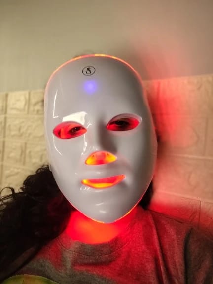 Customer photo review of 7 Colors LED Facial Mask for At-Home Beauty Care