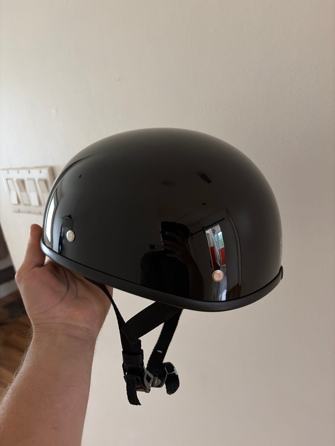 Customer photo review of Lightweight SOA Style DOT Beanie Helmet / Gloss Black