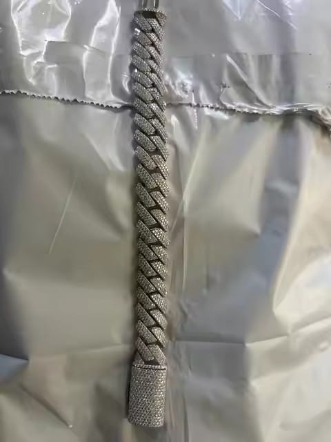 Customer photo review of 15MM Three Rows Prong Set Moissanite Diamond Cuban Link Bracelet