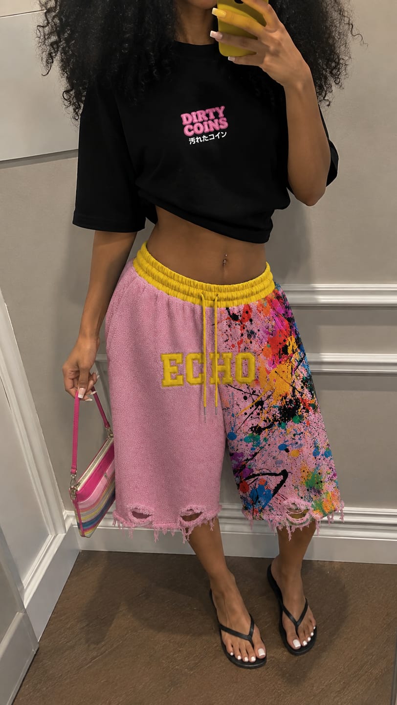 Customer photo review of ECHOTICKS Orange Streetwear Graphic Print Statement Pants