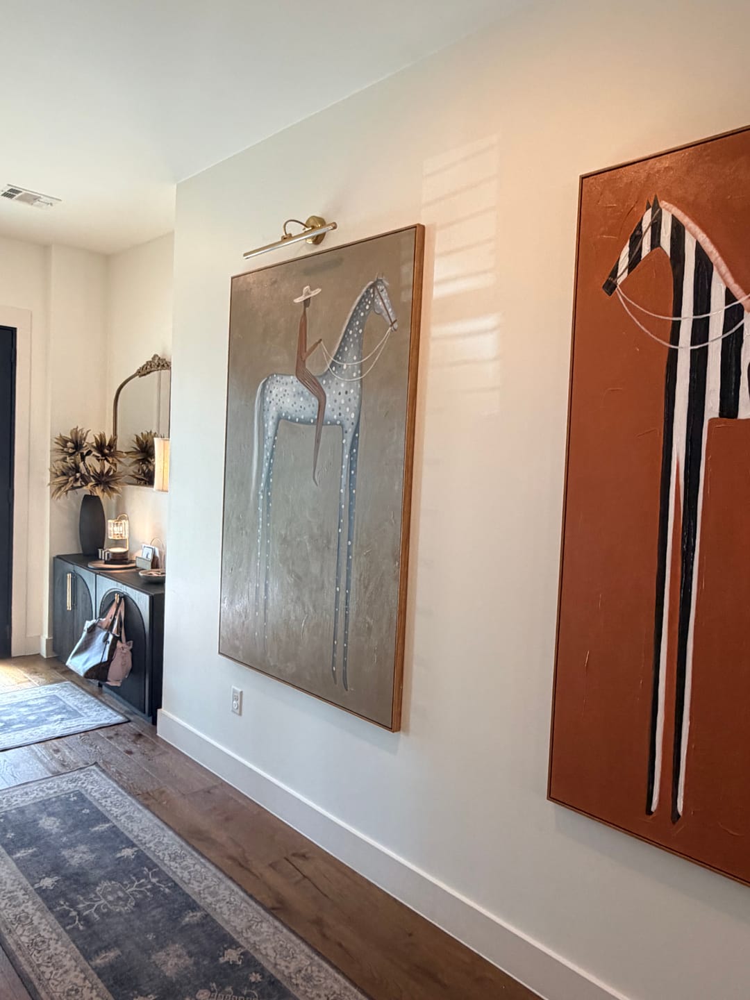 Customer photo review of The Grey Dapple – Vintage Americana Rider on Dappled Grey Horse Painting | Contemporary Wabi-Sabi Living Room Art