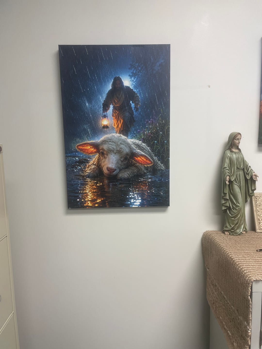 Customer photo review of Jesus Rescues the Lost Lamb in the Storm - Christian Wall Art Canvas