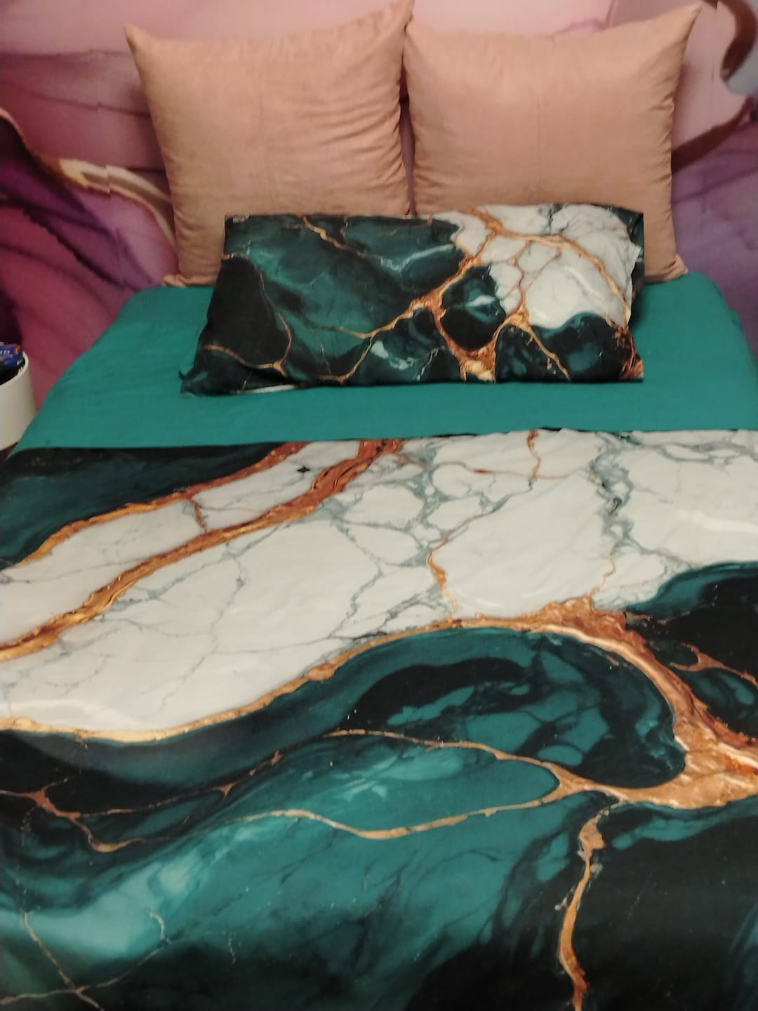Customer photo review of Lenzuolo Copriletto e Federe Eleganti Effetto Marmo Ottanio - TEALGEM