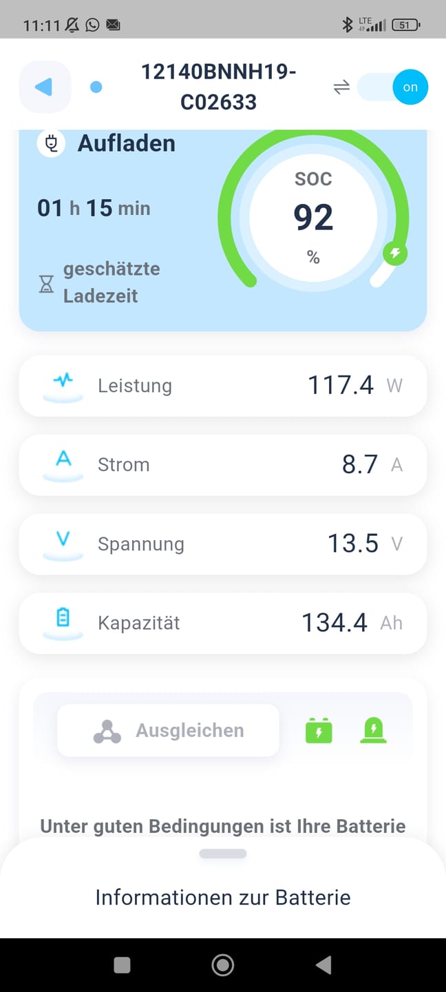 Customer photo review of Redodo LiFePO4 12V 140Ah H190 Untersitz Lithium Batterie mit Bluetooth für Wohnmobil