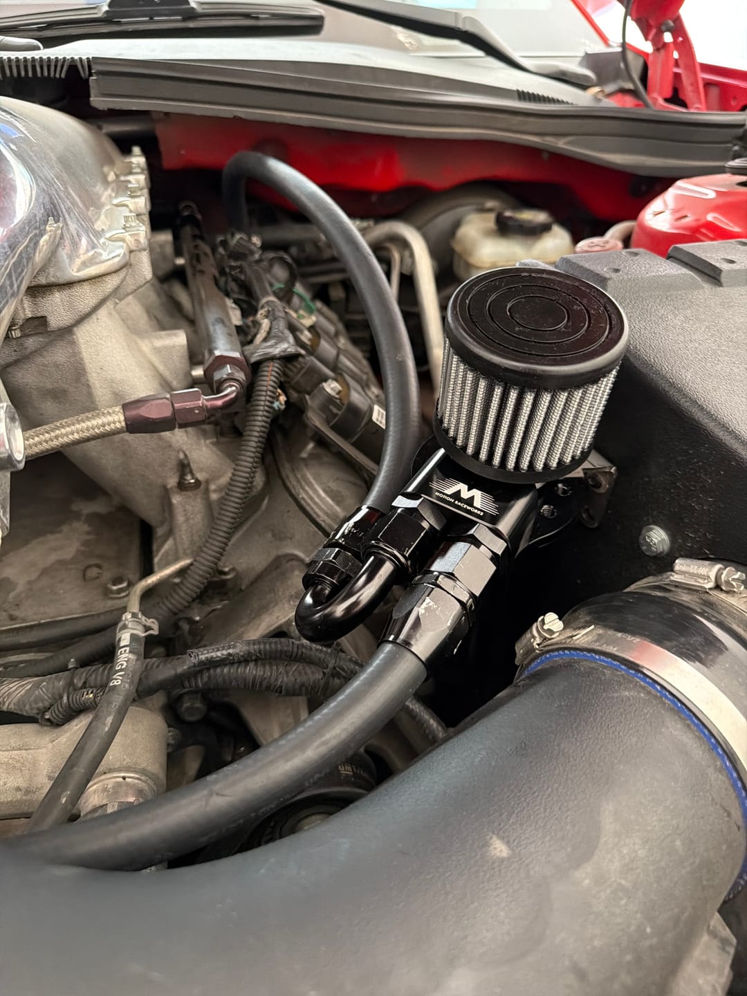 Customer photo review of Top Loader Billet Internally Baffled Oil Catch Can (Dual 10AN Port)