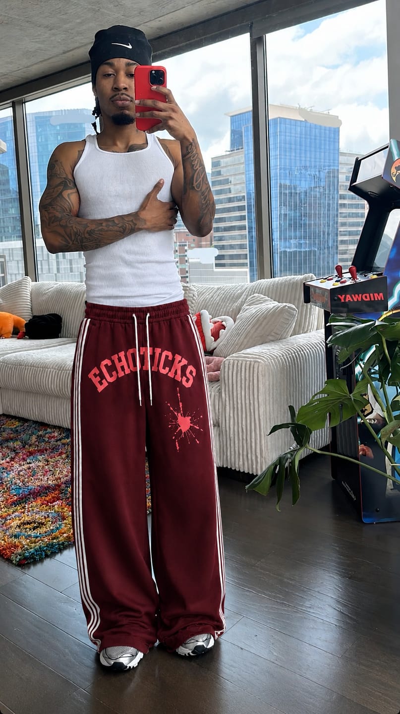 Customer photo review of ECHOTICKS Orange Streetwear Graphic Print Statement Pants