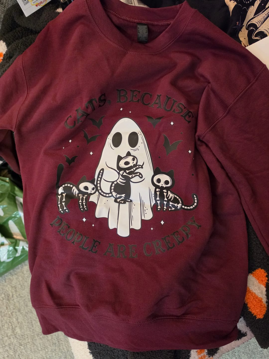 Customer photo review of Cats, People are Creepy Sweatshirt