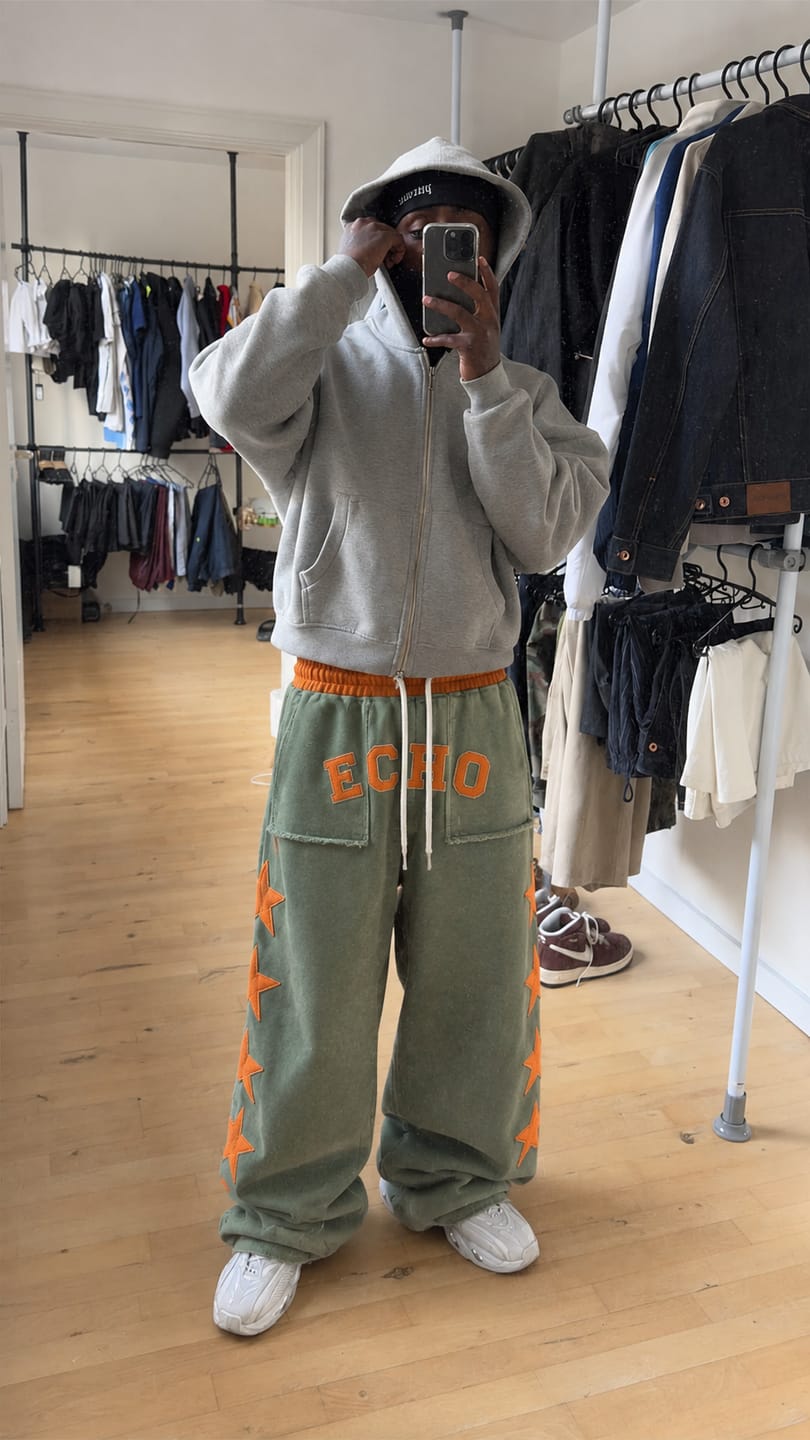 Customer photo review of ECHOTICKS Orange Streetwear Graphic Print Statement Pants