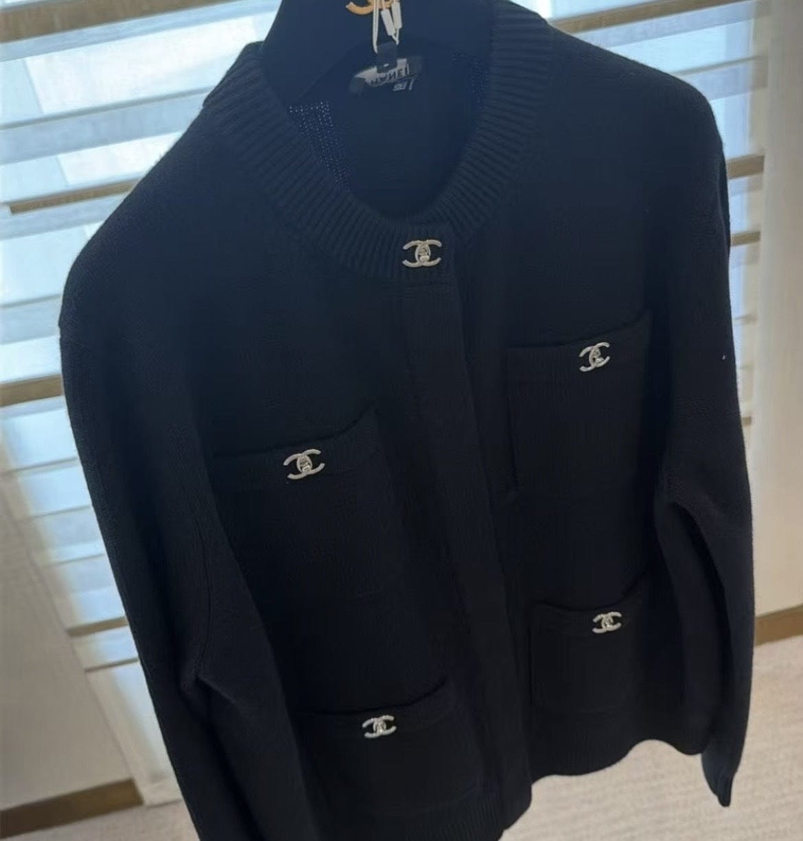Customer photo review of Chanel 2026 Knitted Cardigan Black And White Wool