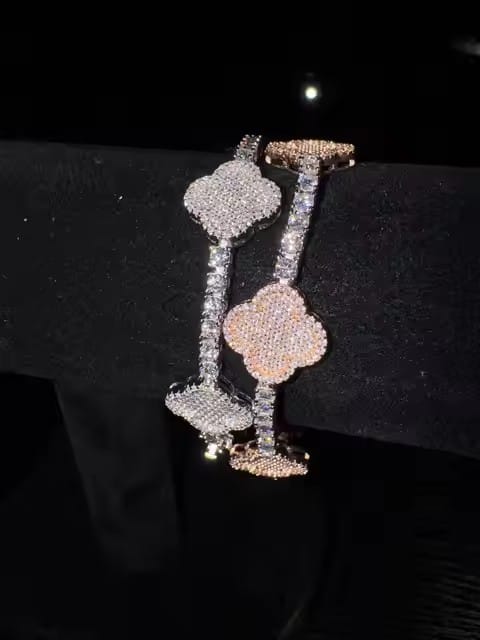 Customer photo review of Iced Out Moissanite Tennis Bracelet, 925 Silver Hip Hop Jewelry, Clover Design