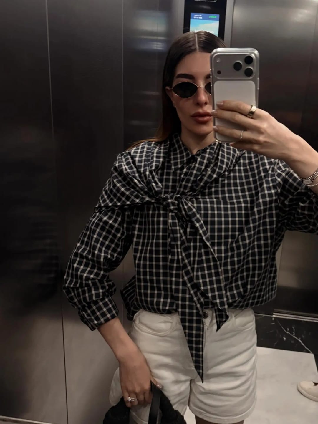 Customer photo review of Lena Plaid Scarf-Tie Shirt