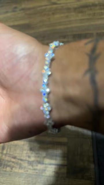 Customer photo review of 3MM White Gold Plated Silver Moissanite Tennis Bracelet - Hip Hop Style