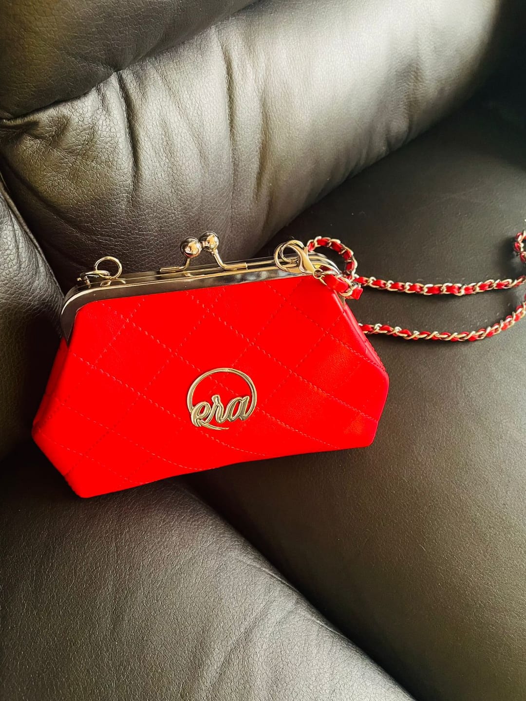 Customer photo review of ERA Mini Kisslock Chain Bag – Red
