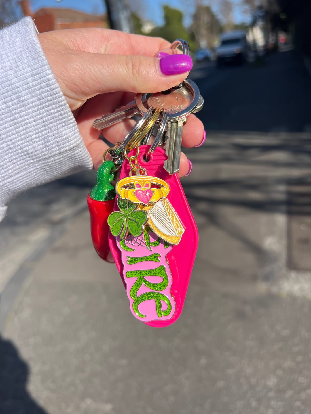 Customer photo review of Éire Charm Enamel Keyring | Aoife Cawley Art