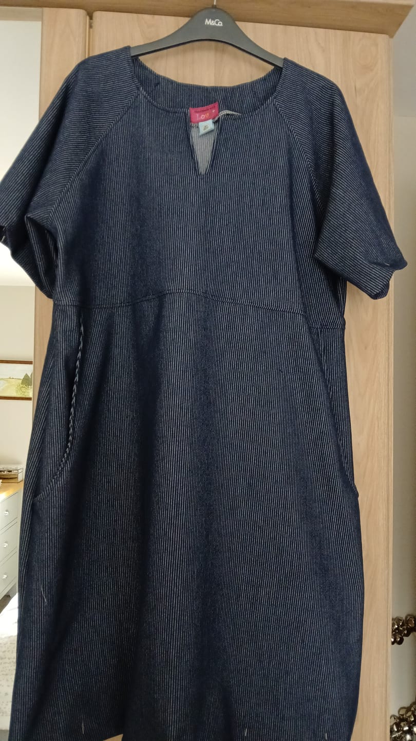 Customer photo review of Navy Striped Stretch Denim Fabric