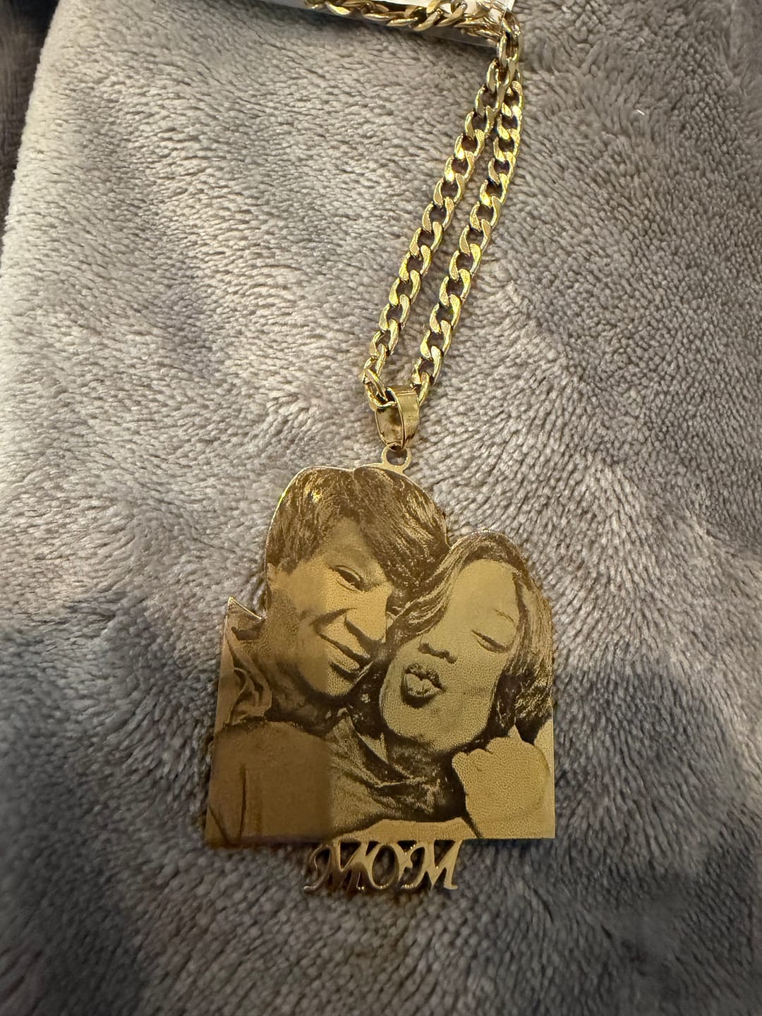 Customer photo review of Custom Photo Engraved Pendant Necklace