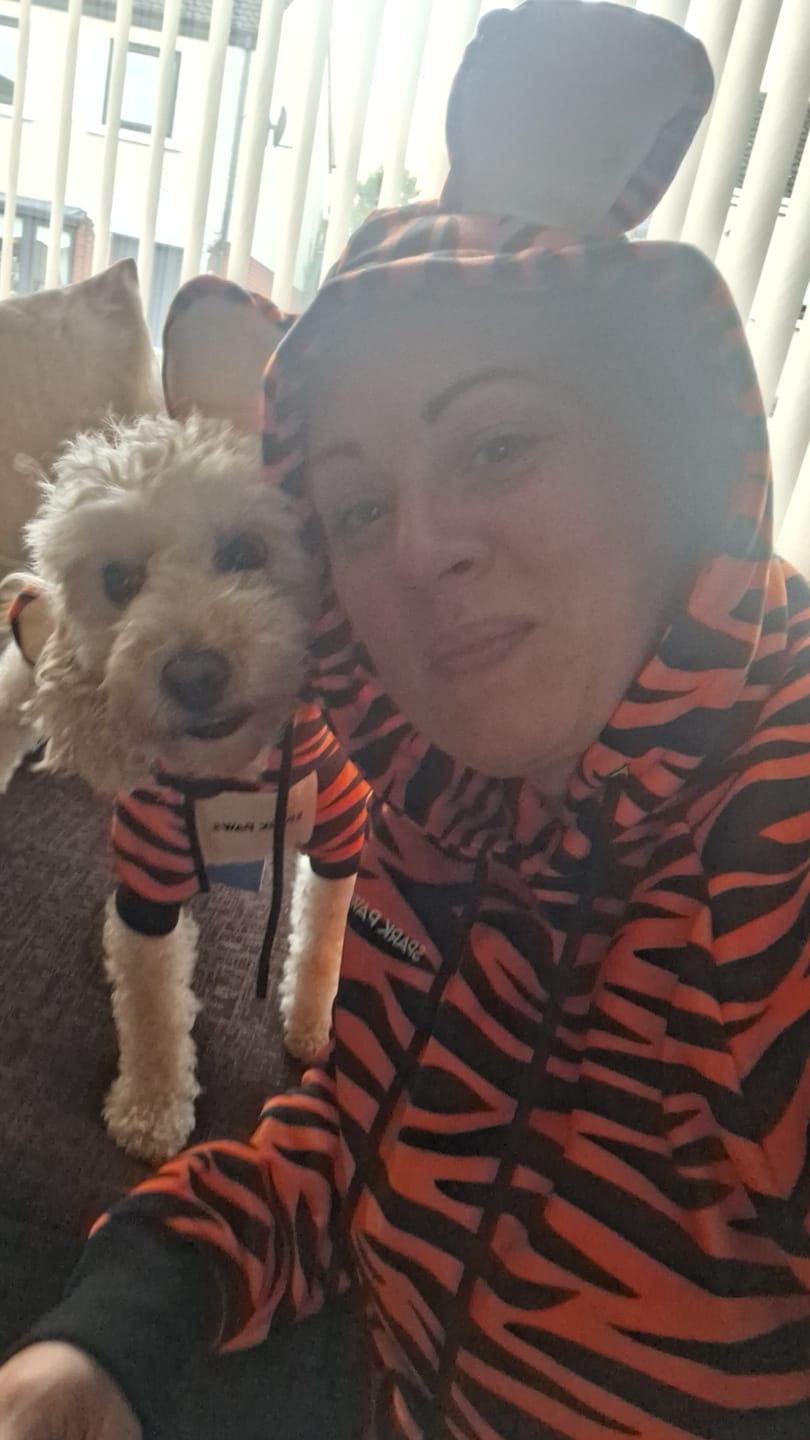 Customer photo review of Halloween Dog Hoodie - Tiger