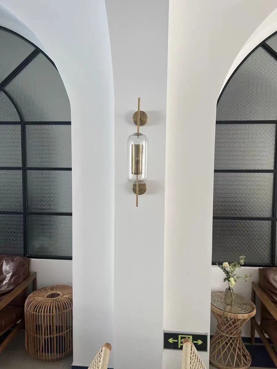 Customer photo review of Glass Capsule Wall Light for Hallway, Brass Sleeve, 67 cm