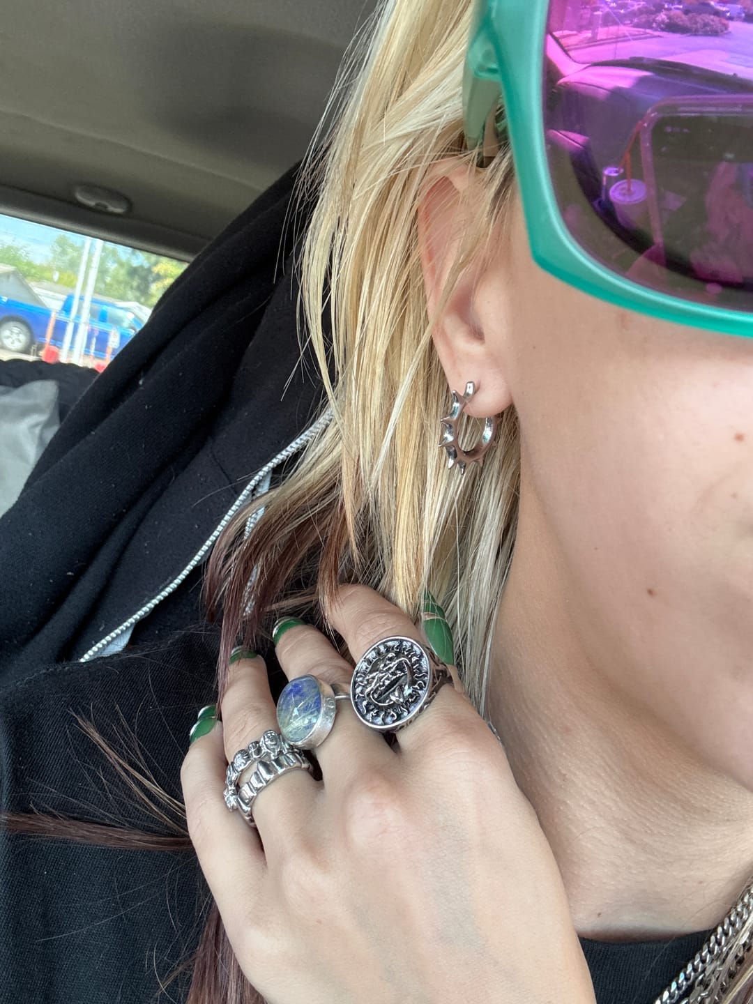 Customer photo review of SPIKED OPEN HOOP EARRING