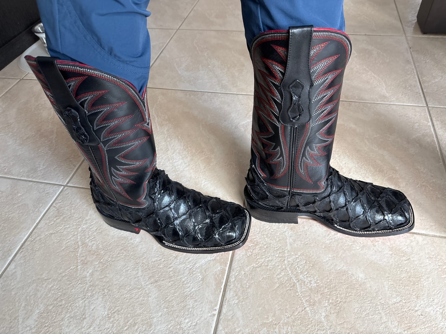Customer photo review of Black Pirarucu Leather Boots - Square Toe