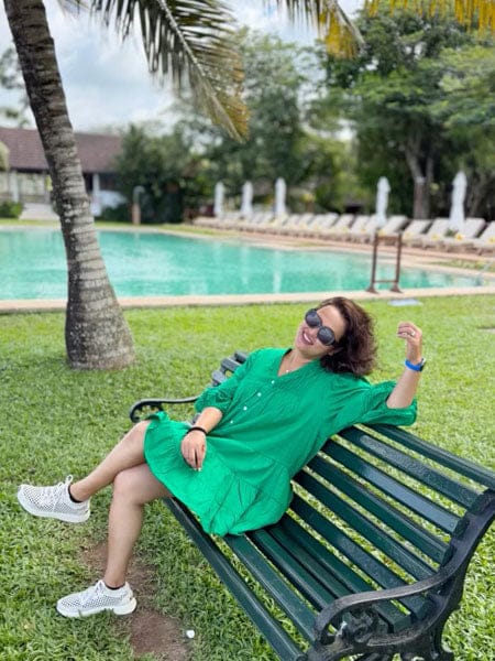 Customer photo review of Anna Forest Green Cotton Midi Dress