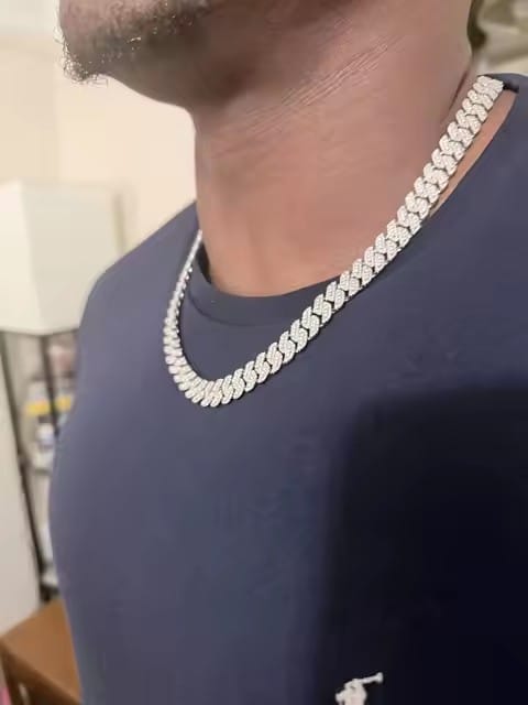 Customer photo review of 13MM 15MM 18MM 20MM VVS Moissanite Three Rows Cuban Chain For Men Iced Out 925 Silver