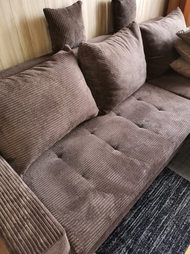 Kliento LOKO minkštas kampas rudu, tekstūruotu audiniu su pagalvėmis