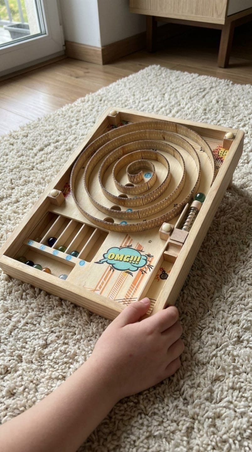 Customer photo review of Holz Flipper Spielzeug Kinder | Montessori Murmelspiel Motorik Arcade ab 3 Jahren