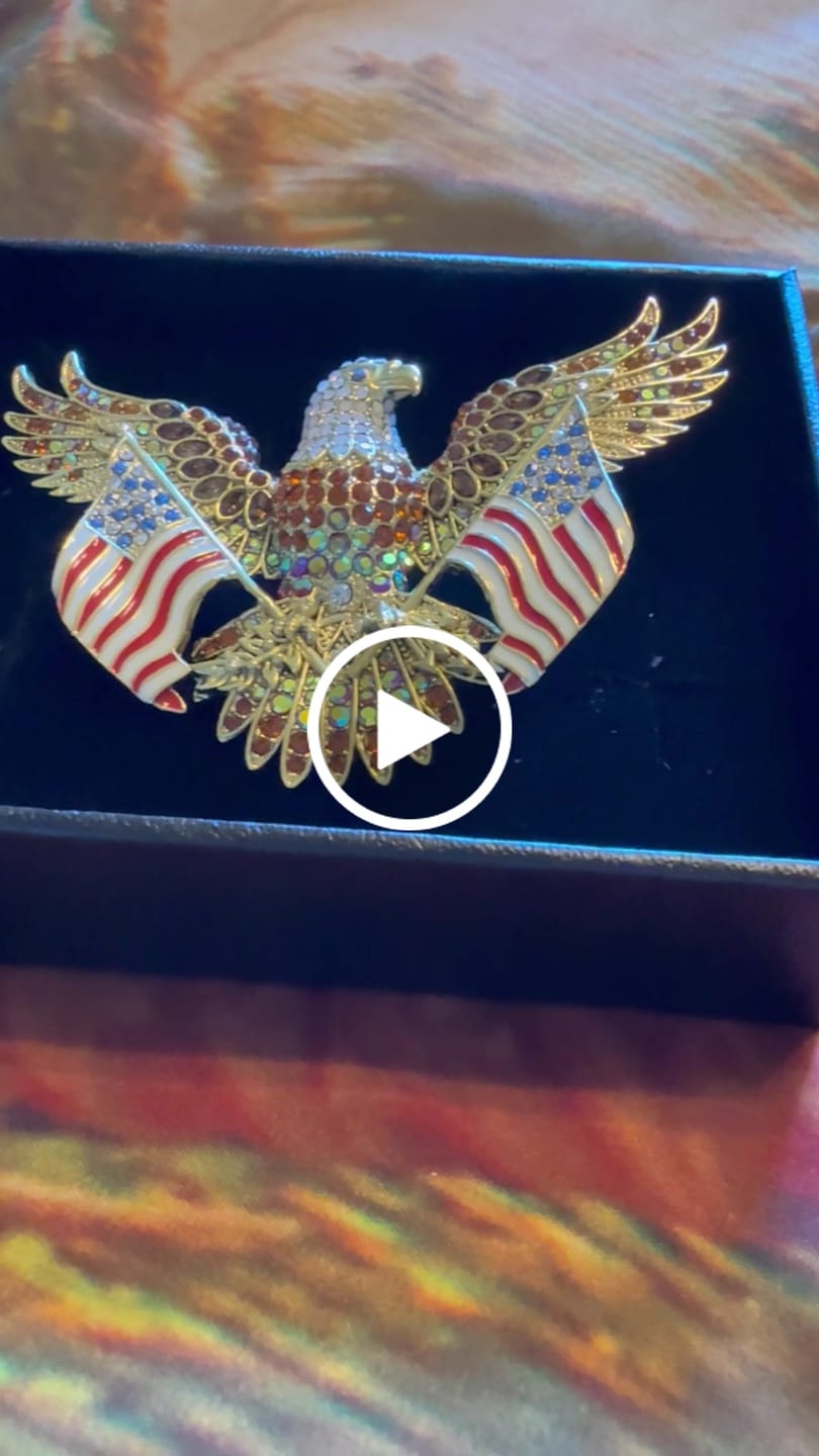 Customer video review of HEIDI DAUS® "Uncommon Valor" 250th Special Edition Crystal Eagle & American Flag Patriotic Brooch