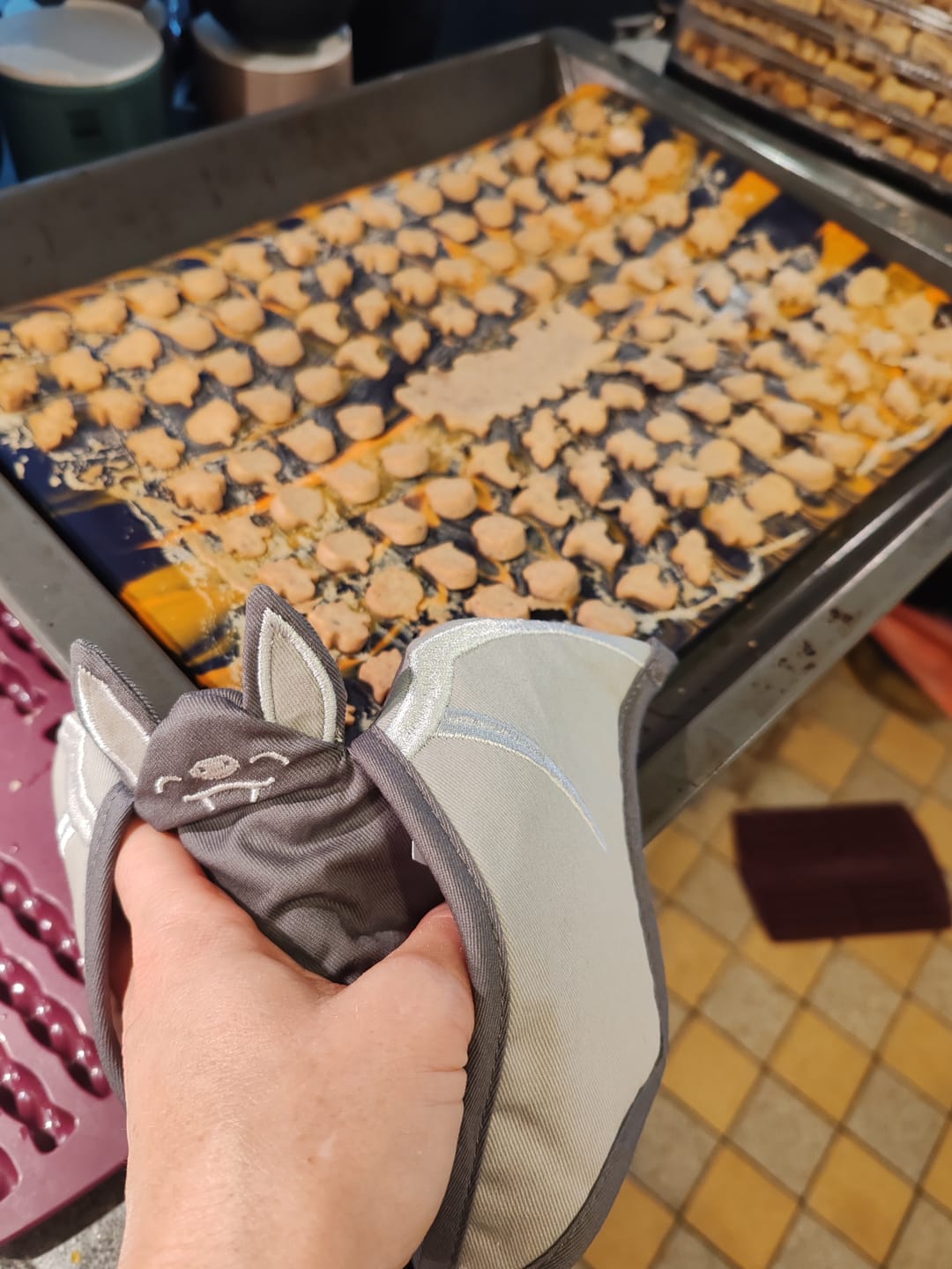 Customer photo review of Fledermaus Ofenhandschuh Mond – 2-in-1 Topfhandschuh & Untersetzer OTOTO
