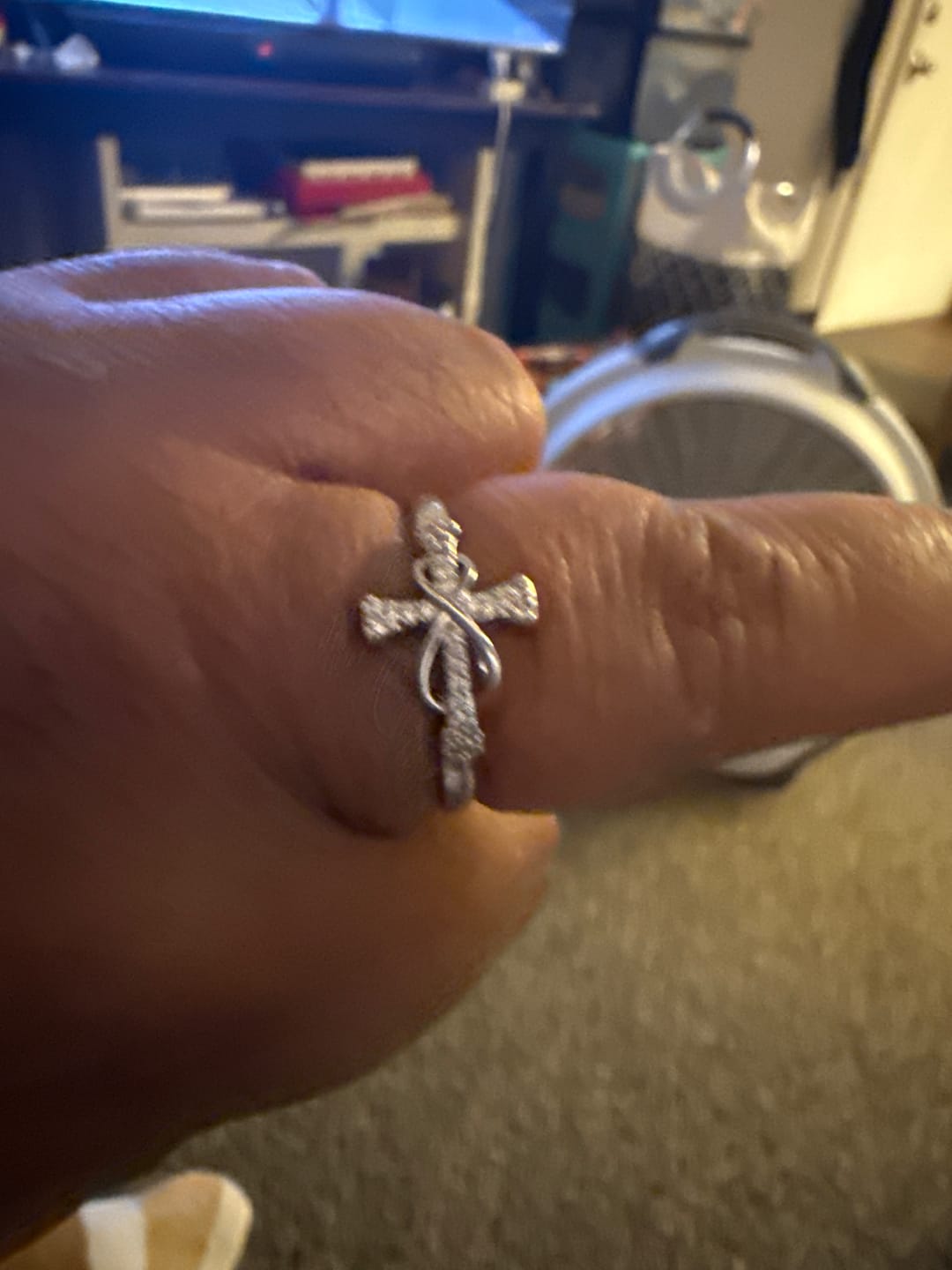 Customer photo review of Christianartworkshop Golden/Silver Mobius Cross Ring: Carry His Grace in Daily Wear