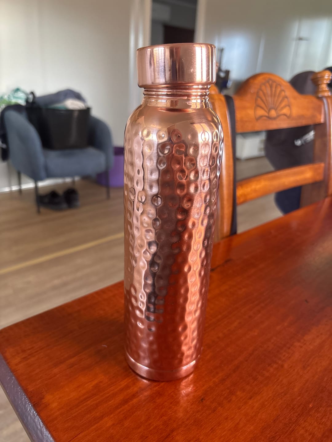 Customer photo review of Hammered Pure Copper Water Bottle 950ml