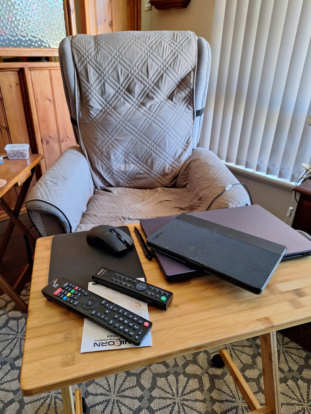 Customer photo review of Bamboo TV Tray Table with Wheels (Z Shape)