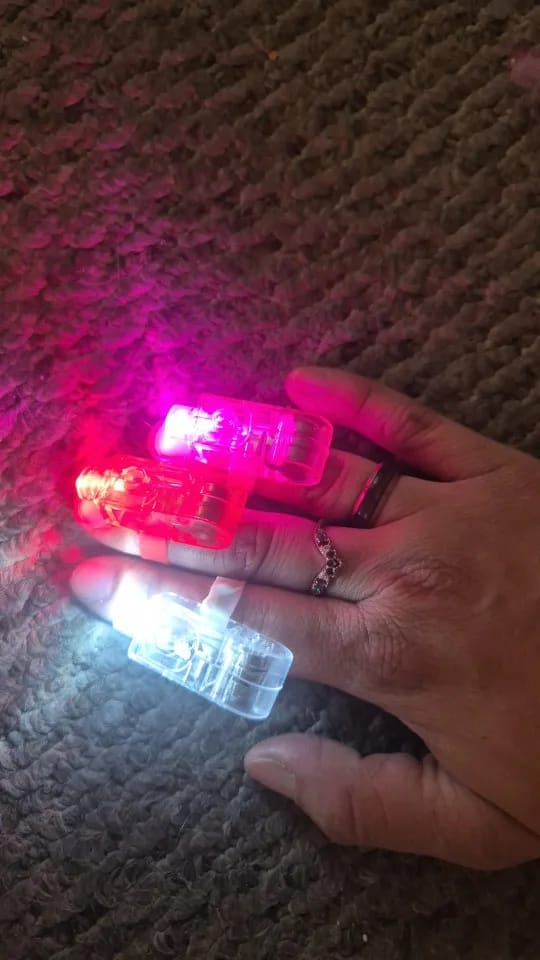 Customer photo review of 36-Piece Halloween LED Finger Lights – Neon Glow Party Favors (Boxed Set)