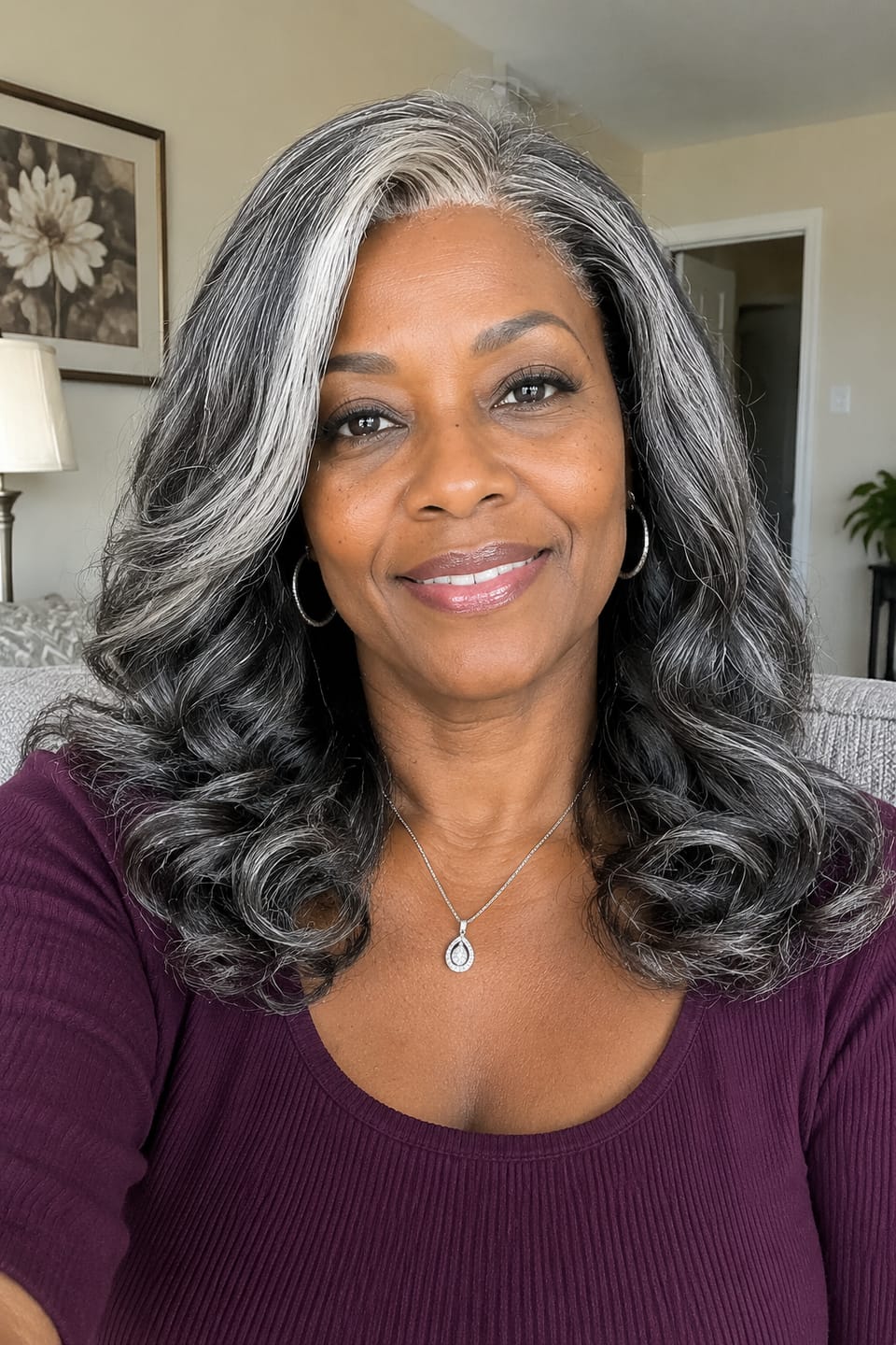 Customer photo review of Luvwin 5x5 Closure Salt & Pepper Loose Wave Glueless Bob Wig