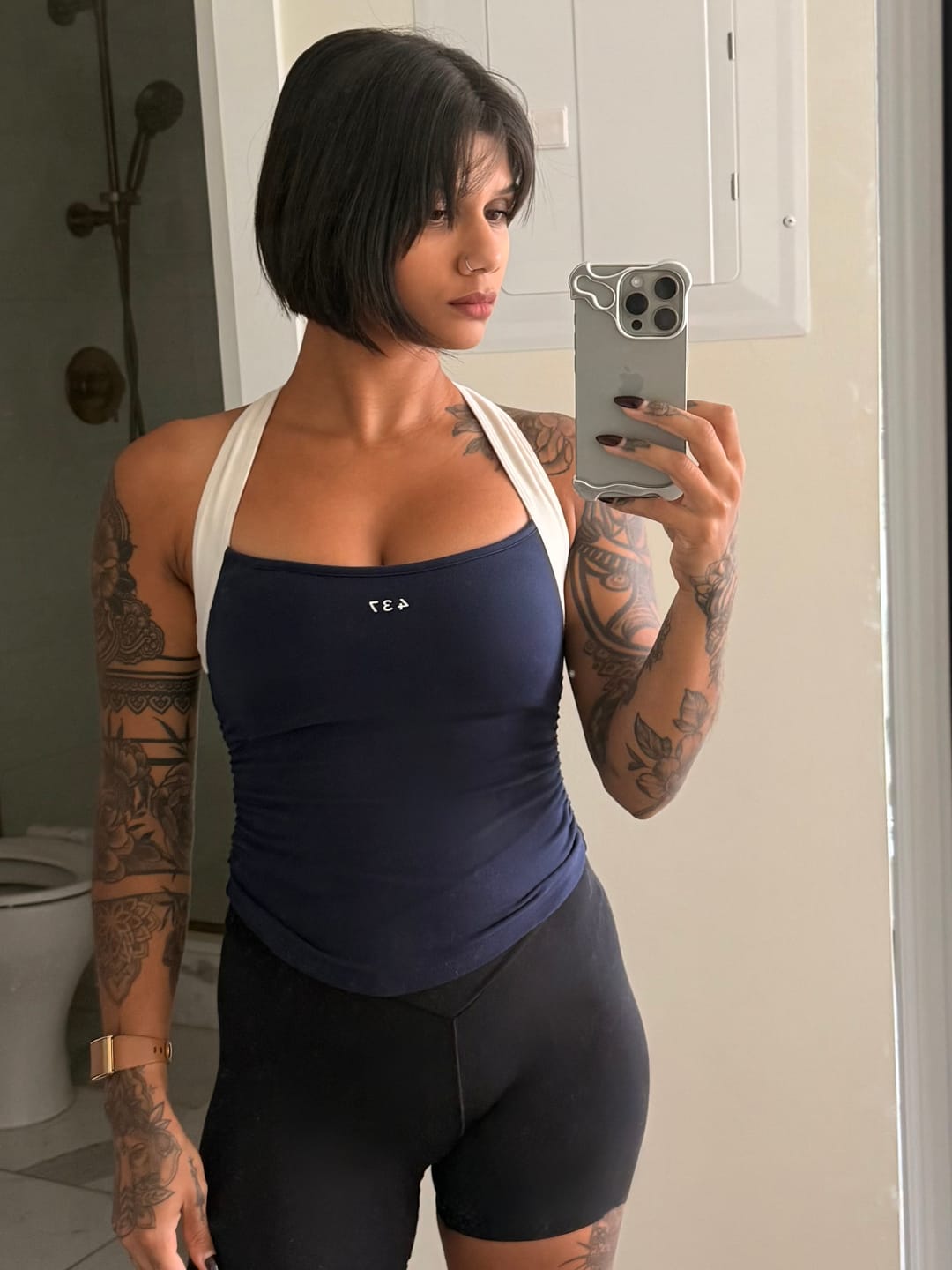 Customer photo review of The Sculpt Tank Navy & Cream