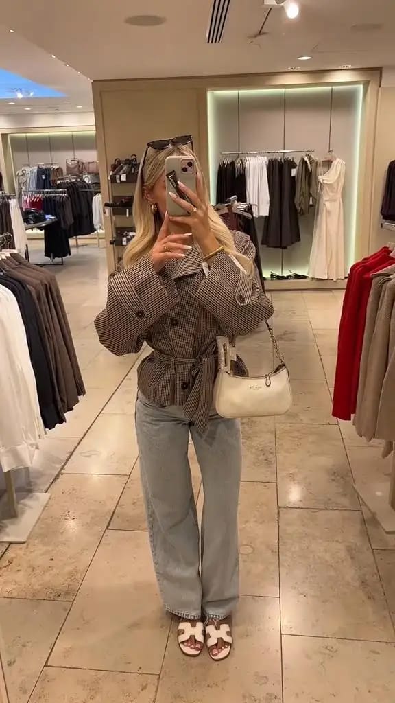Customer photo review of Fiona Plaid Funnel Collar Trench Coat
