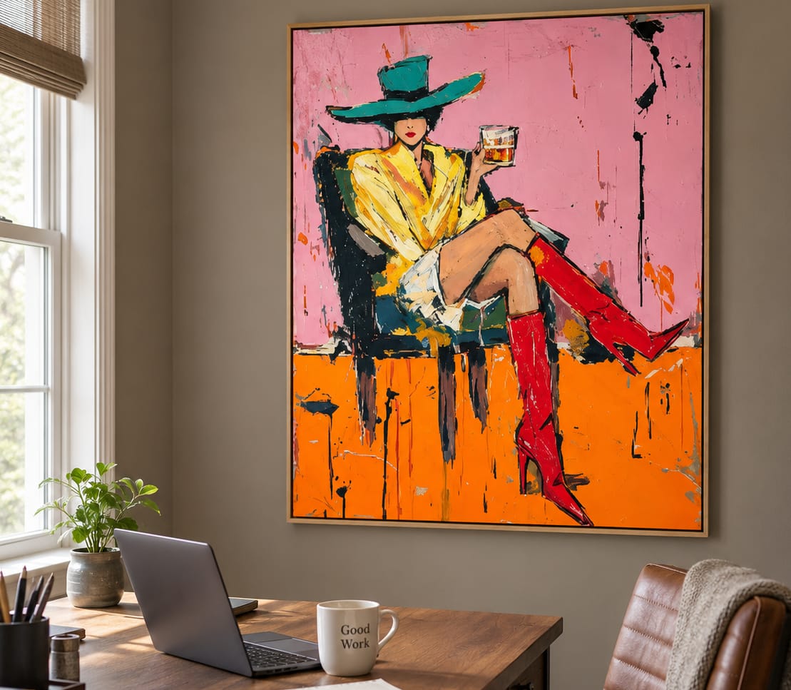 Customer photo review of Teal Lounge-Cowgirl Portrait Painting