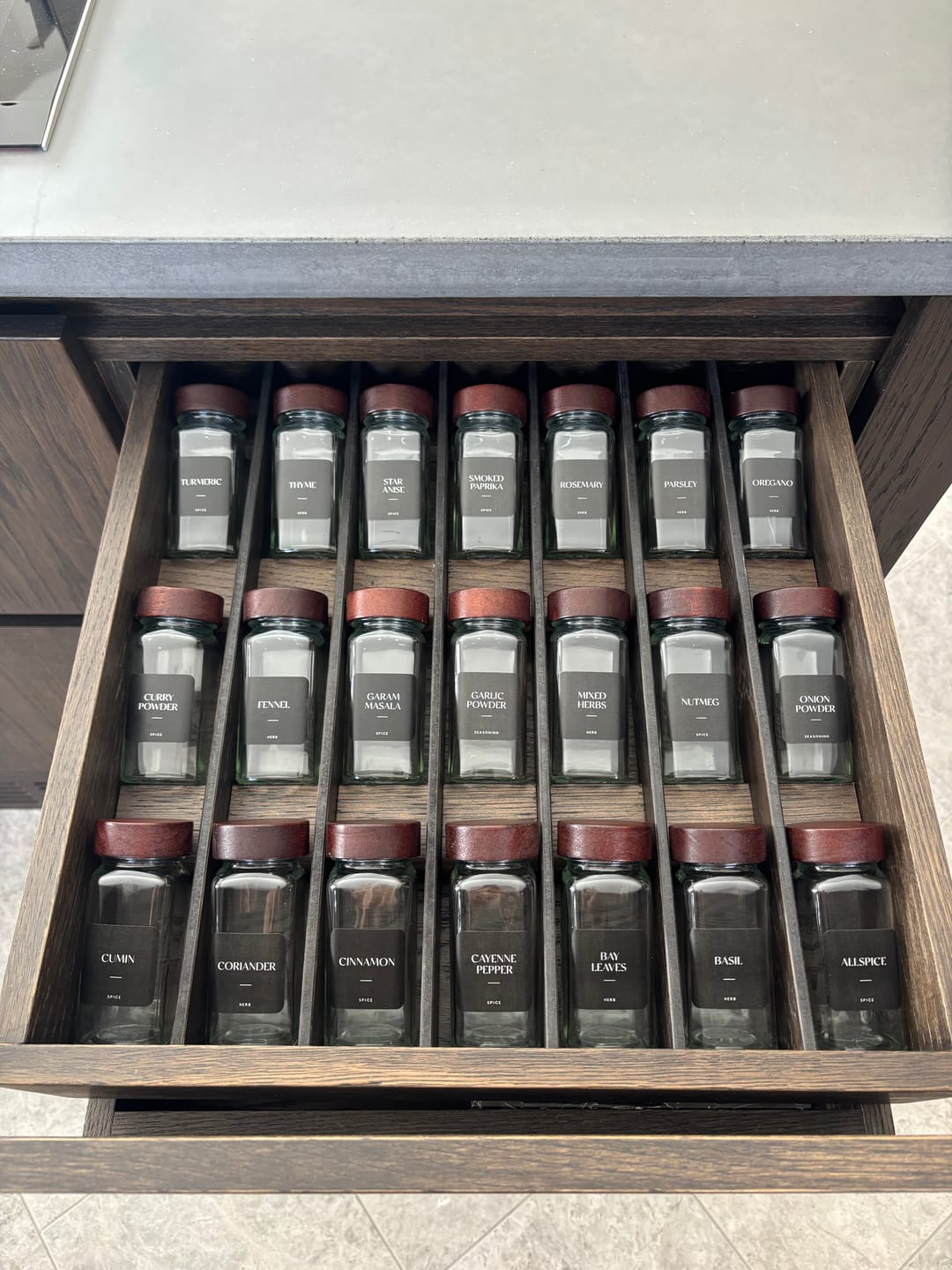 Customer photo review of Set of 12 120ML Glass Spice Jar with Acacia Lid