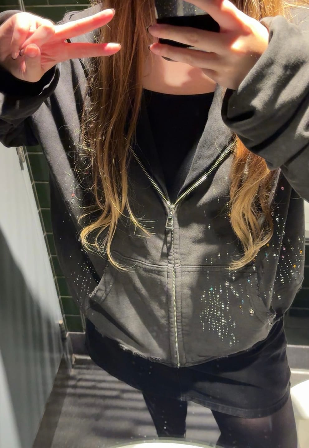 Customer photo review of Aelfric Eden Rhinestone Boxy Zip Up V302 Hoodie