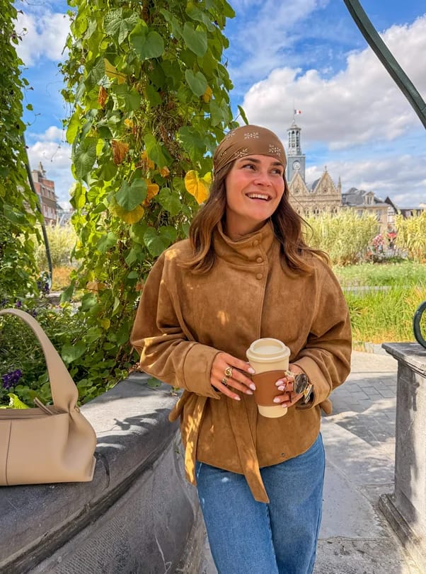 Customer photo review of Rebecca Lace-Up Suede Jacket