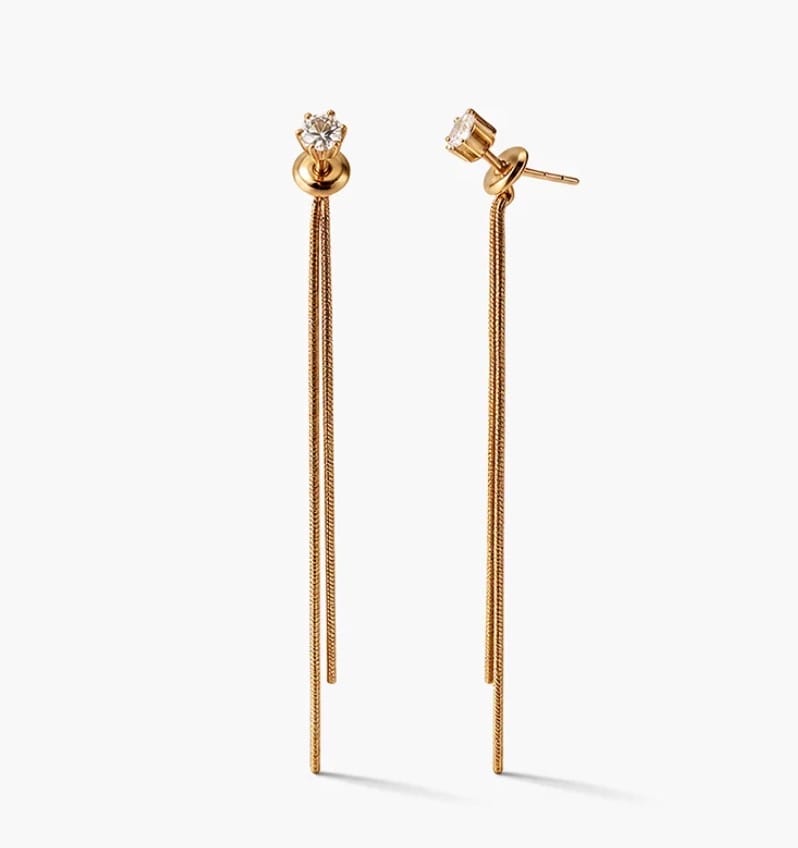 Customer photo review of Dainty Threader Dangle Earrings