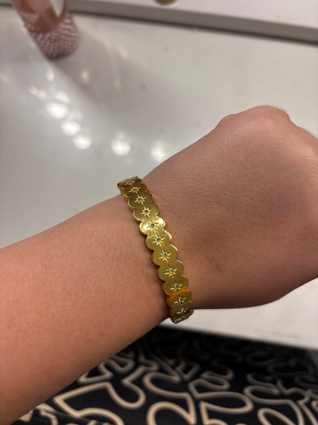 Customer photo review of Tallulah Gold Turquoise Scallop Star Bangle