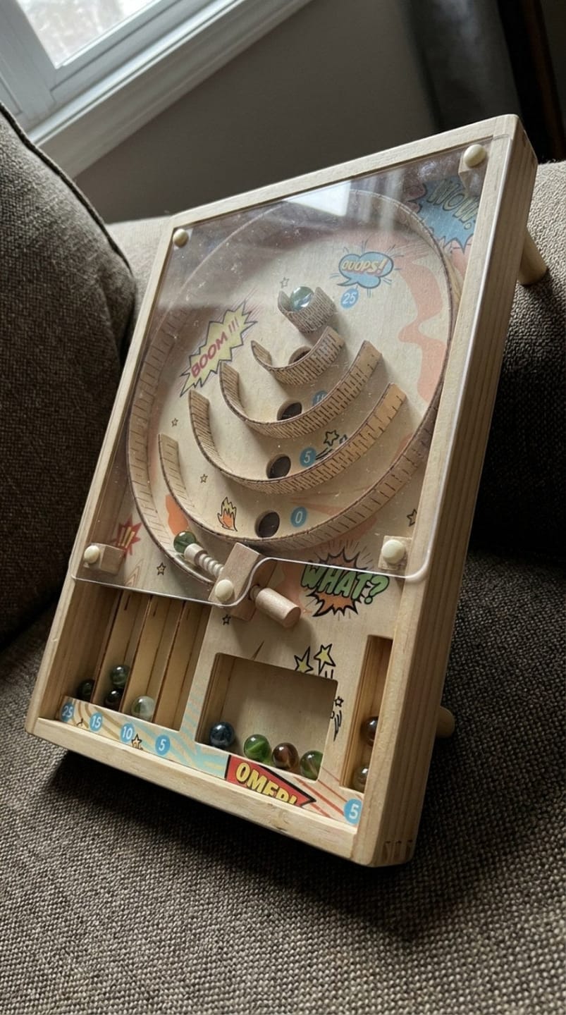 Customer photo review of Holz Flipper Spielzeug Kinder | Montessori Murmelspiel Motorik Arcade ab 3 Jahren