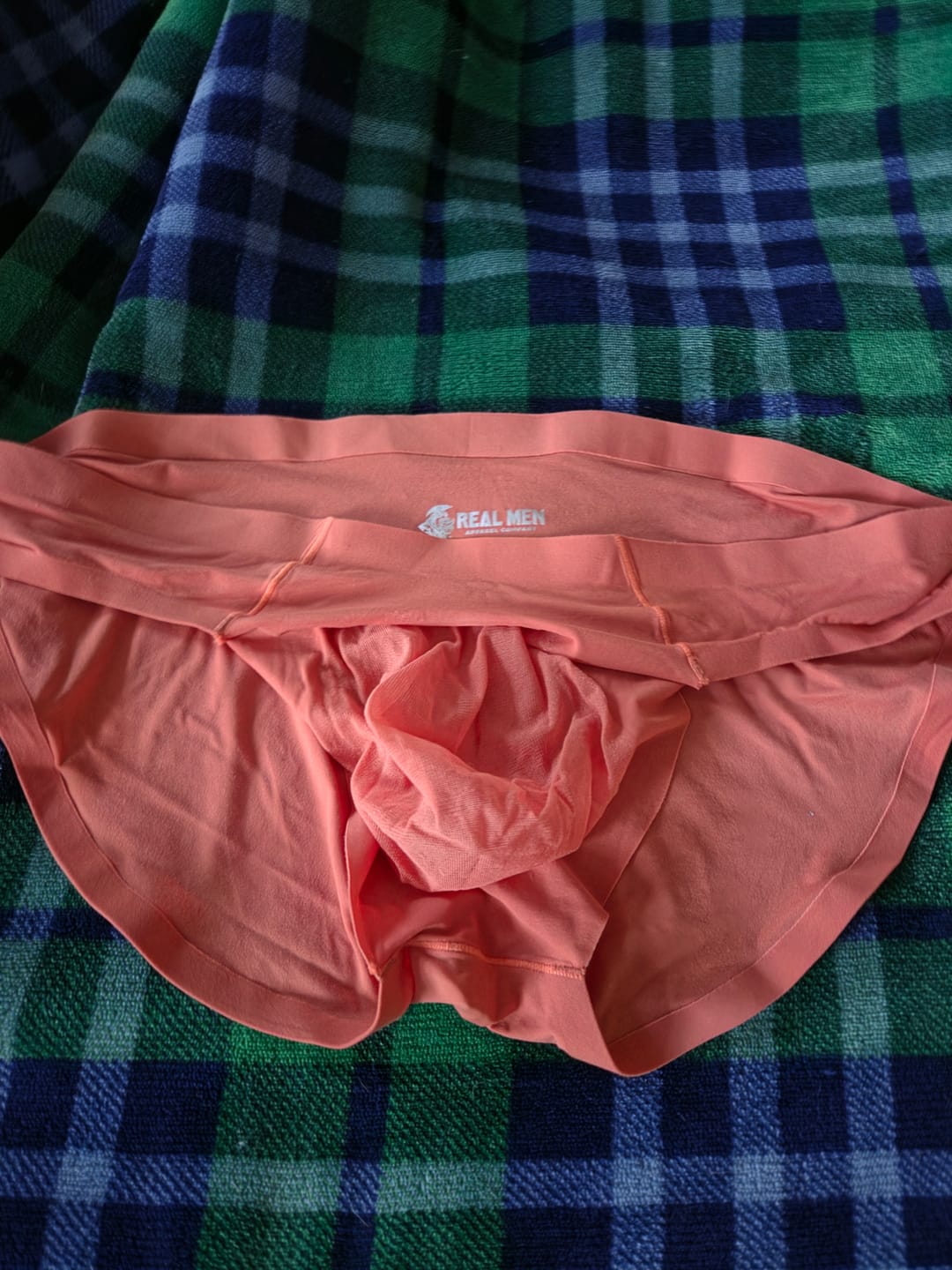 Customer photo review of Seamless Brushed Nylon 0in Briefs No Fly 3pk Black/Night Fall/Red Stone