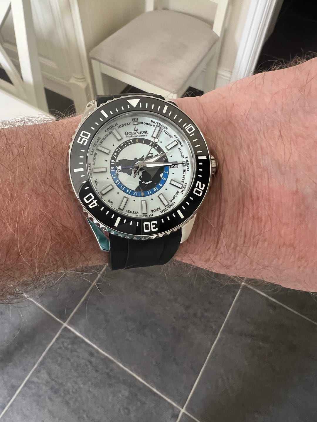 Customer photo review of Oceaneva WorldTime 6000m Automatic Grade 5 Titanium GMT Watch Full Lume Black Blue