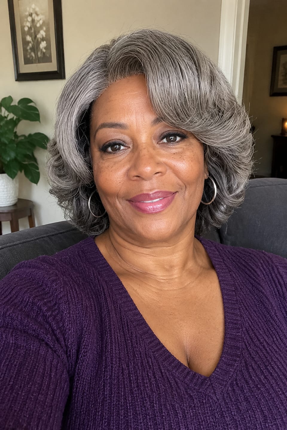 Customer photo review of Luvwin 5x5 Salt And Pepper Glueless Gray Color Pre-Cut Lace Retro Elegant Wave  Wig For Black Women